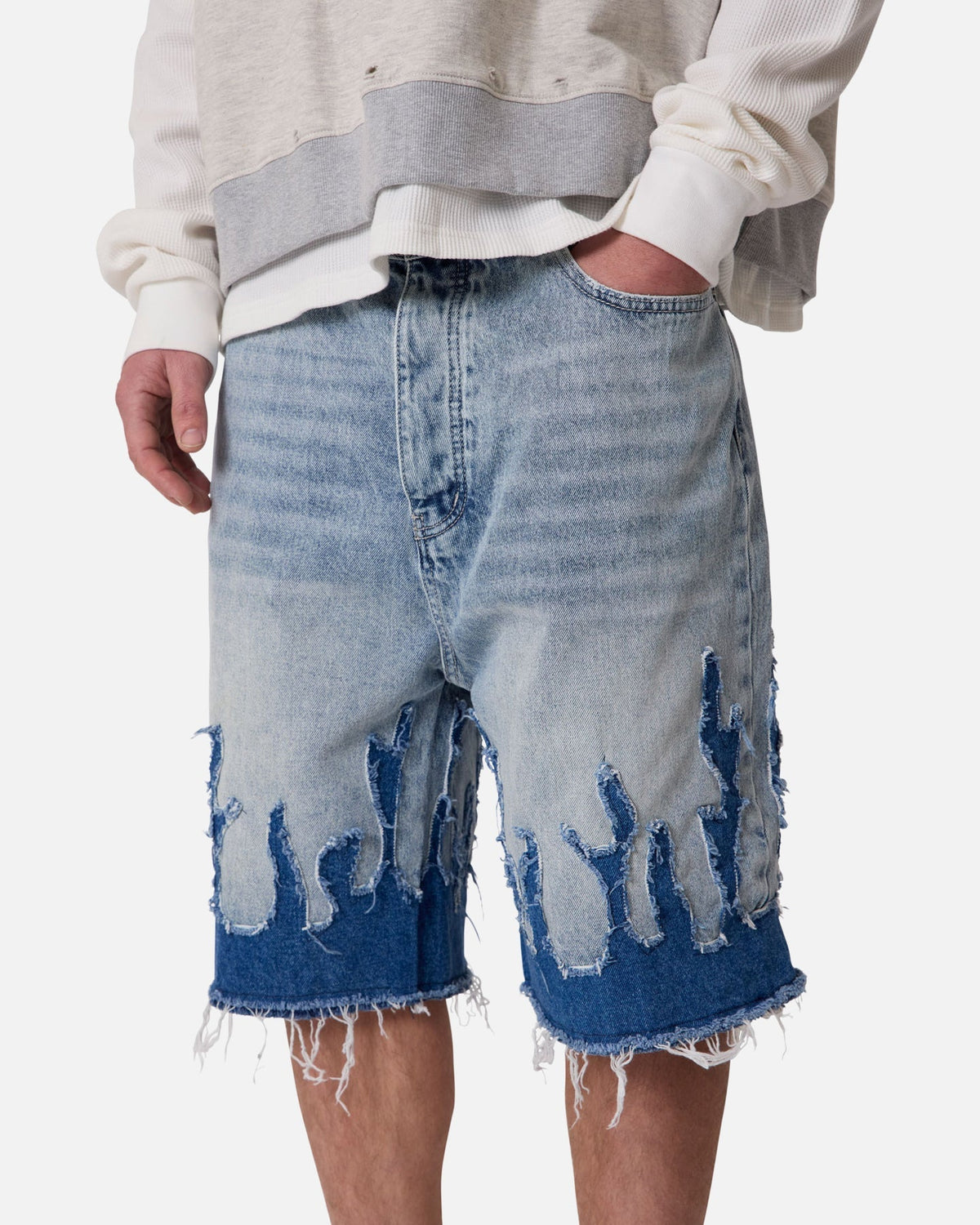 MNML Baggy Flame Denim Shorts Blue - image 6