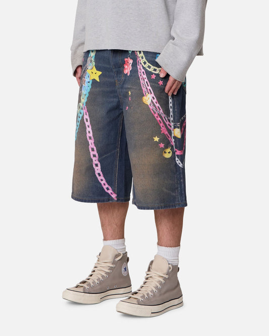 MNML Ultrabaggy Chain Printed Denim Shorts Blue - image 2