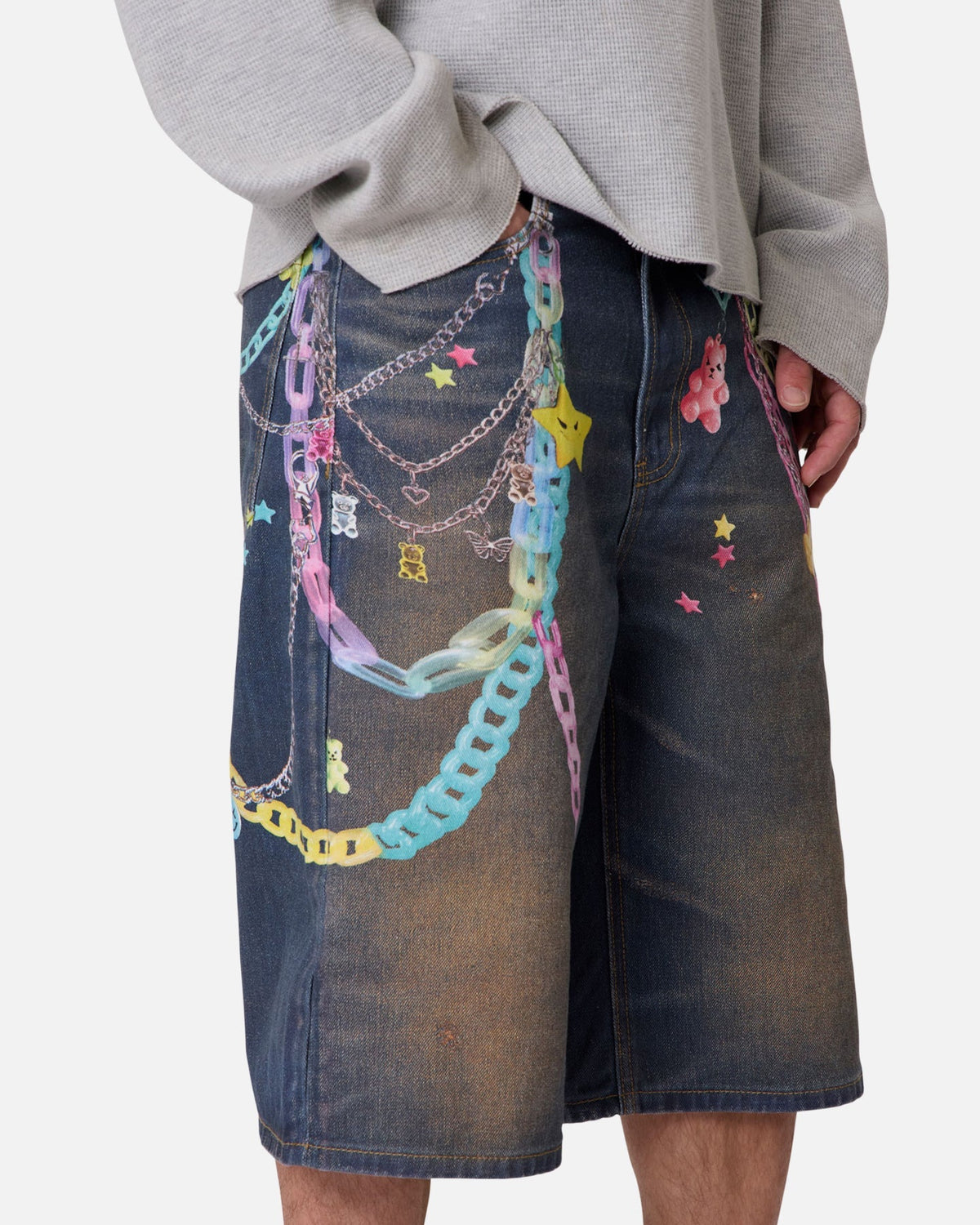 MNML Ultrabaggy Chain Printed Denim Shorts Blue - image 6