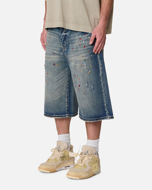 MNML Ultra Baggy Crystal Denim Shorts Blue - image 2