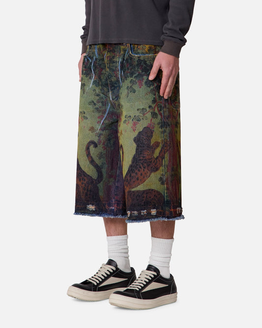 MNML Ultra Baggy Leopard Denim Shorts Multi - image 2