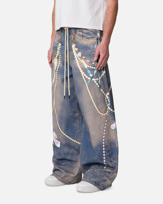 MNML Rave Chain Printed Denim Jeans Washed Blue - image 2