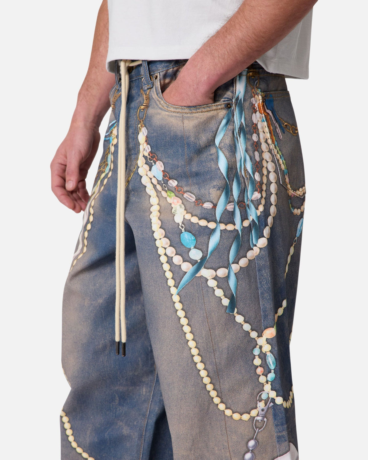 MNML Rave Chain Printed Denim Jeans Washed Blue - image 6