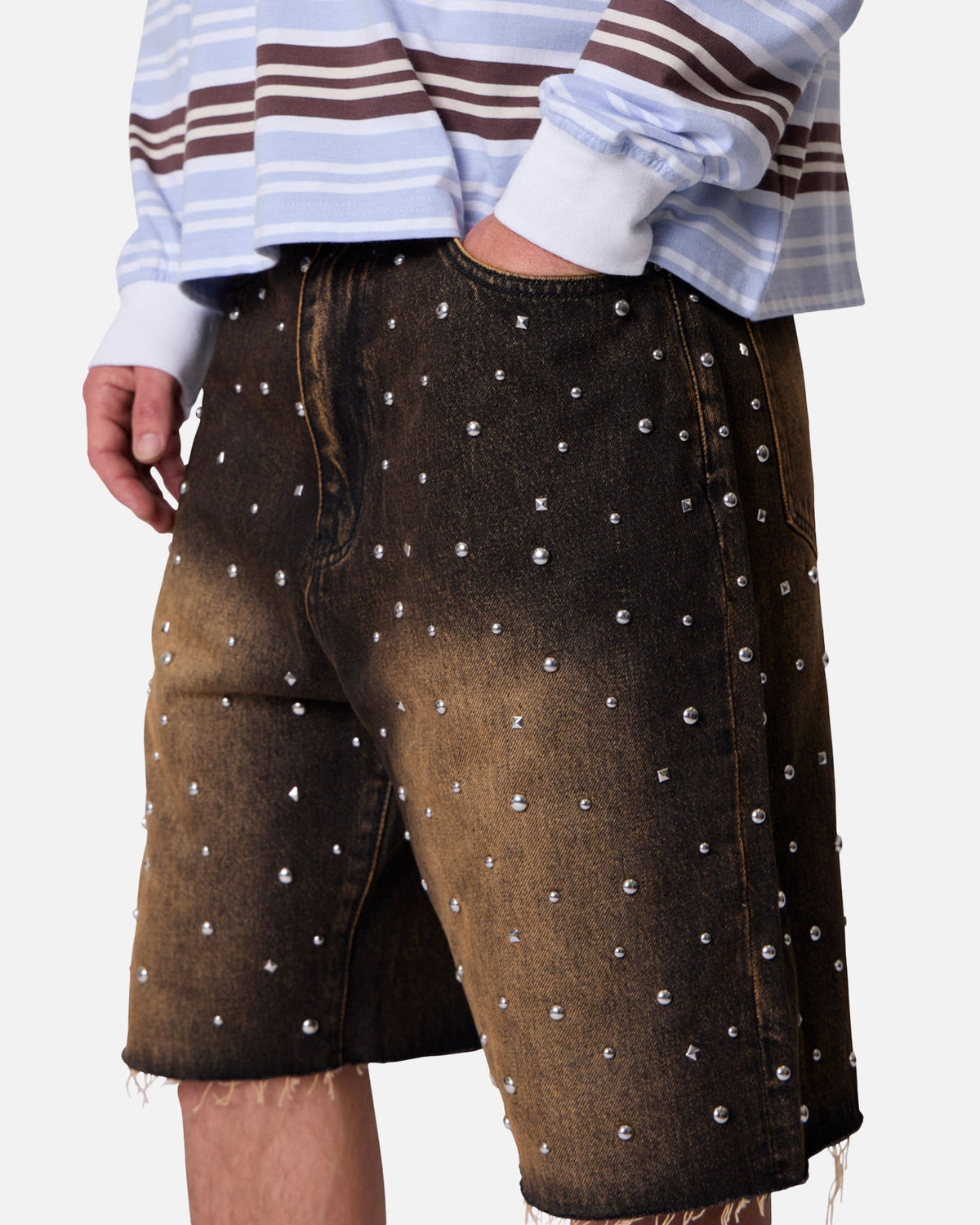 MNML Baggy Stud Denim Shorts Black - image 7