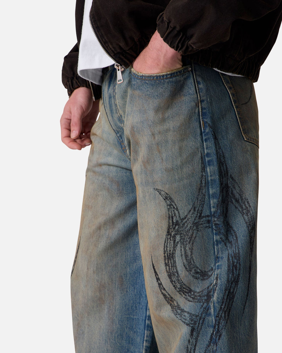 MNML Ultra Wide Tribal Denim Jeans Medium Blue - image 7
