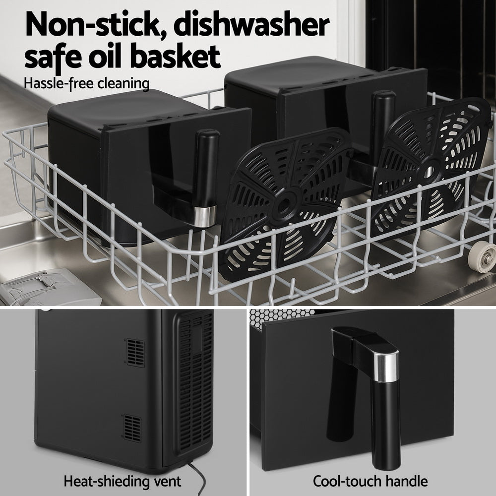 Devanti Air Fryer Oven 11L Dual Zone Fryers (Black)
