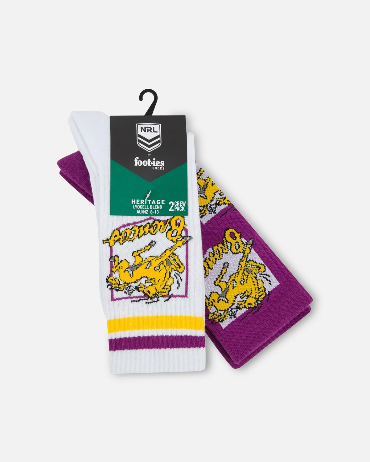 Foot-ies Brisbane Broncos Crew Socks 2 Pack White/Maroon - image 4