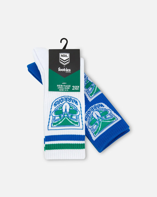 Foot-ies New Zealand Warriors Crew Socks 2 Pack White/Blue - image 2