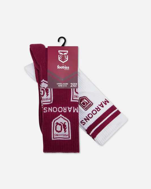 Foot-ies Queensland Maroons Icons Sneaker Socks 2 Pack White/Maroon - image 2