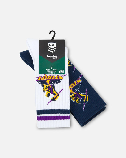 Foot-ies Melbourne Storm Crew Socks 2 Pack White/Blue - image 2