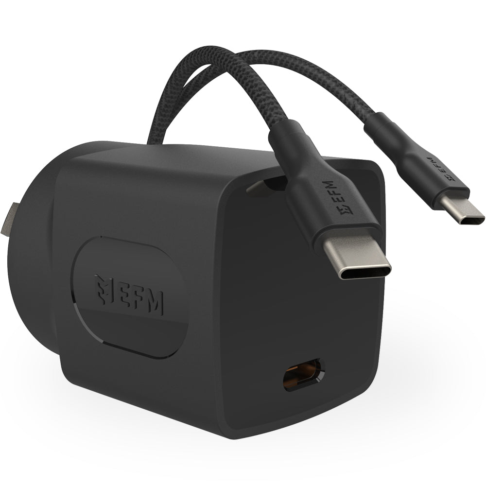 EFM 35W Wall Charger with Braided Type-C Cable - Black