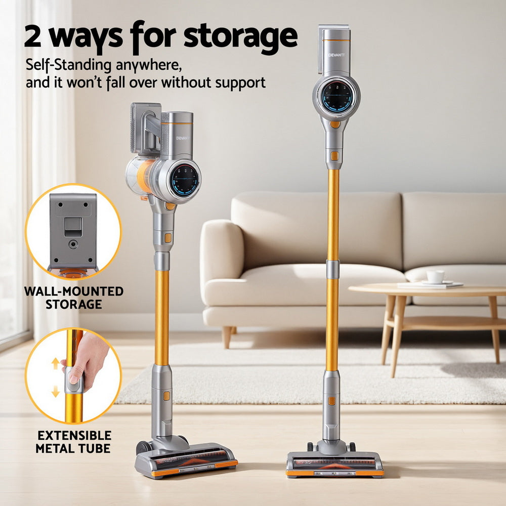 Devanti 300W Stick Vacuum Cleaner Cordless Self-Standing (Golden)
