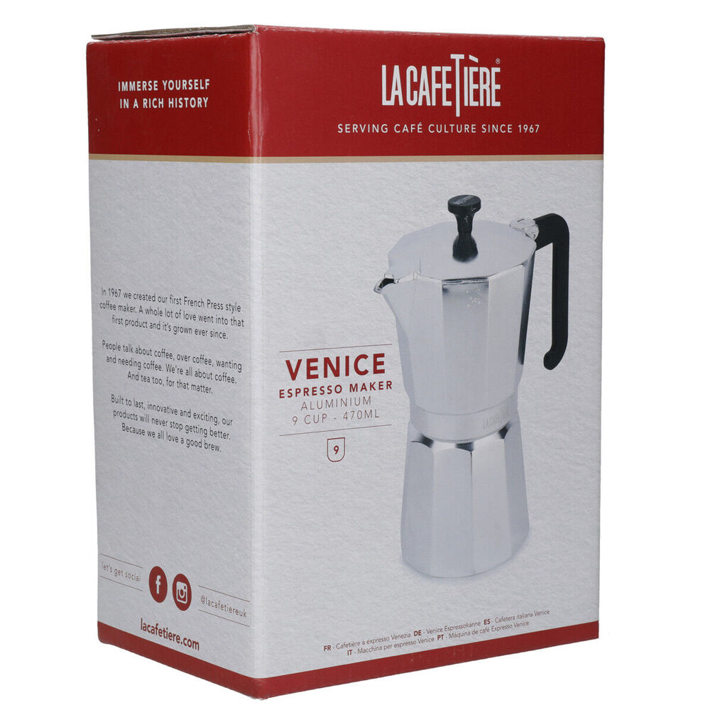 La Cafetiere Venice 9-Cup 470ml Espresso Maker Aluminum Coffee Pot (Silver)