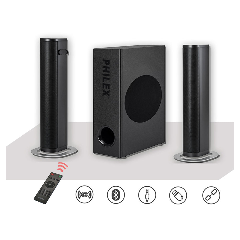 Philex 32" 60W Detachable Bluetooth Soundbar + Wired Subwoofer RCA-In/USB/HDMI