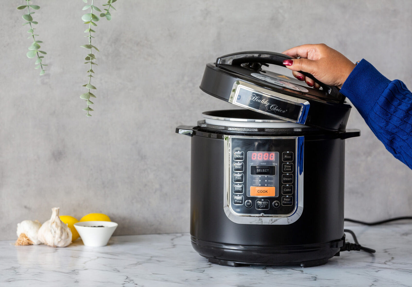 Healthy Choice 6L 1000W Slow & Pressure Cooker (Black/Silver)