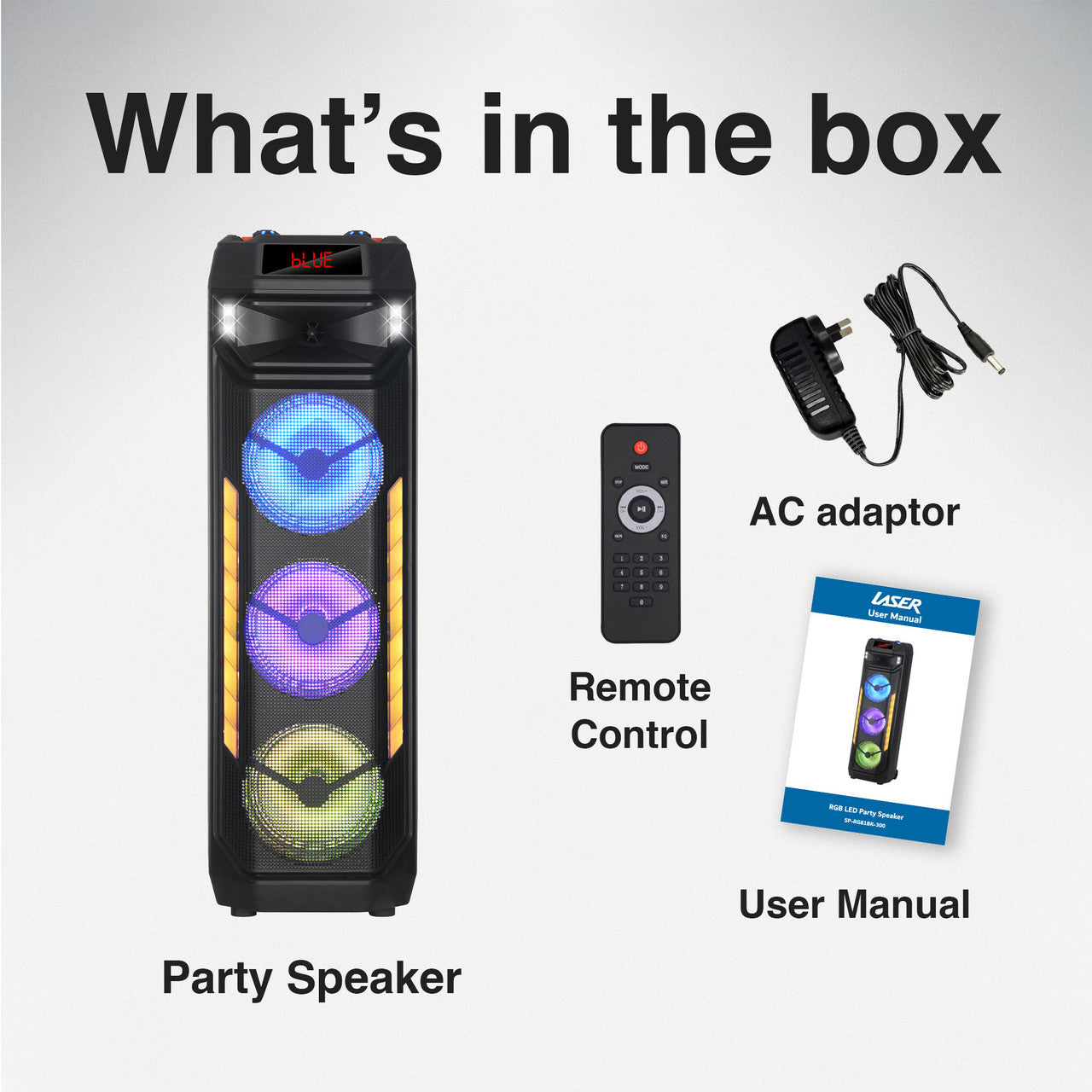 Laser Wireless Tower Speaker – 40W with LED Lights (Black)