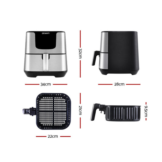 Devanti Air Fryer 7L LCD Fryers (Stainless Steel)