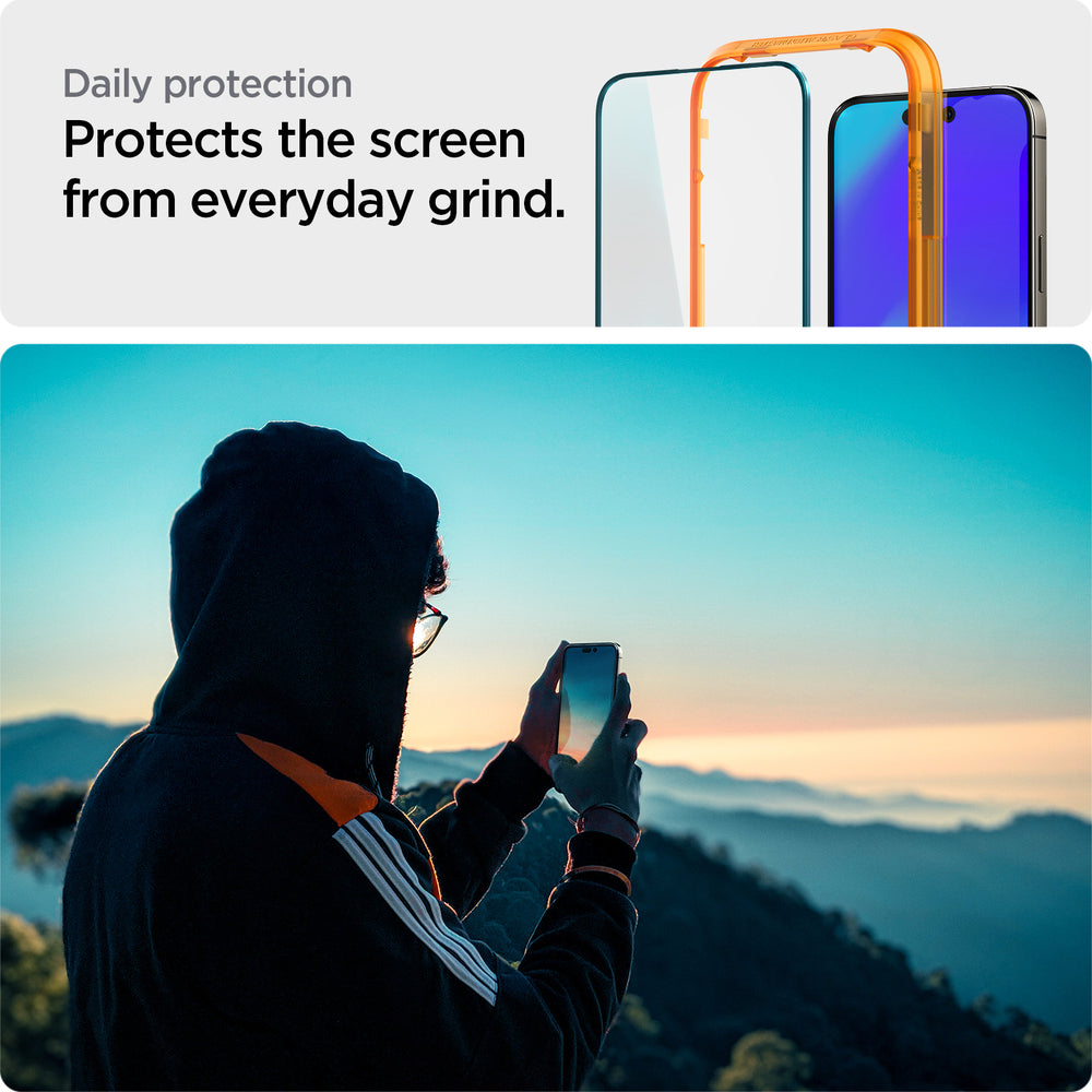 Spigen Apple iPhone 14 Pro Max AlignMaster GLAS.tR Full Cover 2PCS Glass Screen Protector - Black