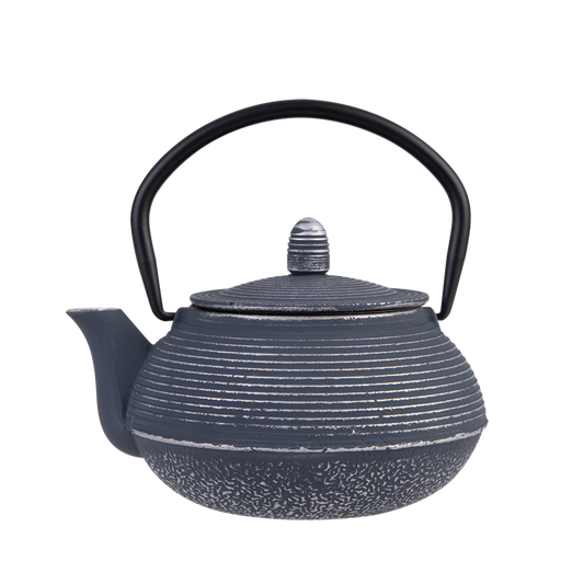 Teaology Cast Iron Teapot 600ml - Linear Blue Silver