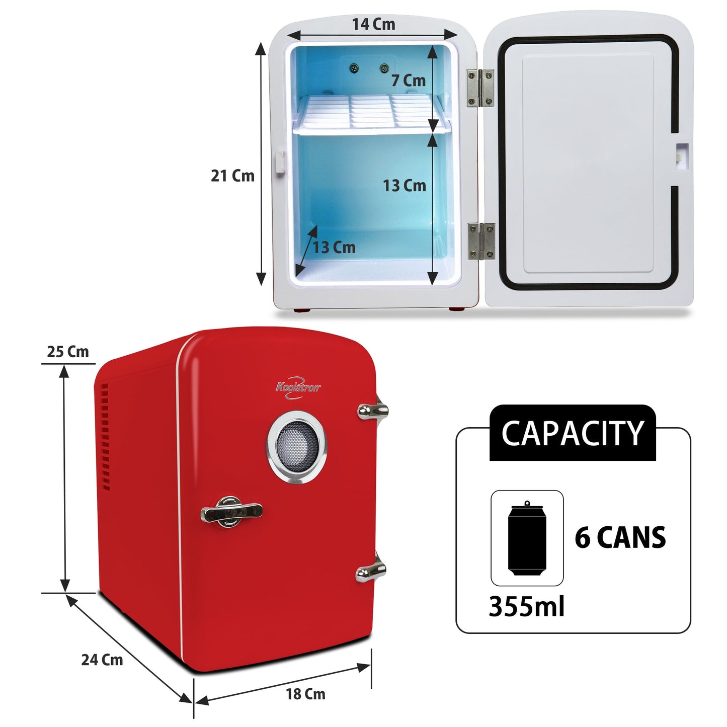 Koolatron Mini Fridge with Bluetooth Speaker 4L Red
