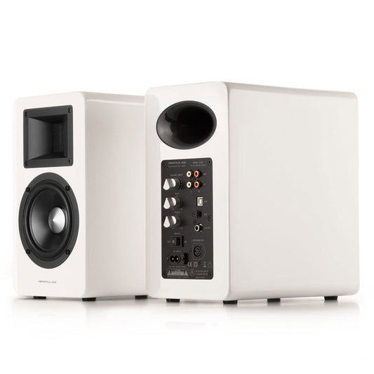 Airpulse A100 Active Wireless Bookshelf Speakers and WiiM Mini (White)