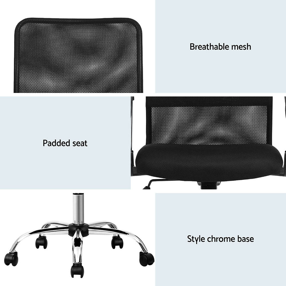 Artiss 2x Mesh Office Chair Mid Back (Black)
