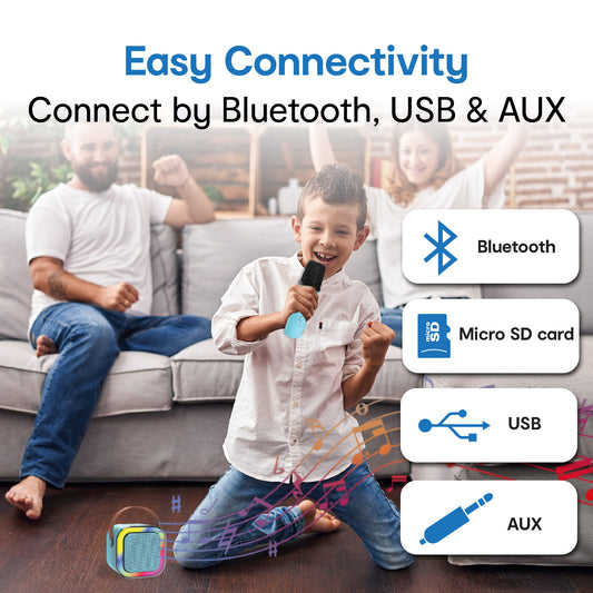 Laser Mini Bluetooth Karaoke Speaker with Dual Wireless Mics (Blue)