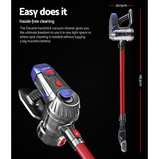 Devanti Stick Vacuum Cleaner Bagless Cordless 150W (Red)