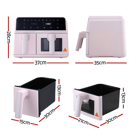 Devanti Air Fryer 9L Dual Zone Fryers 2600W (Pink)
