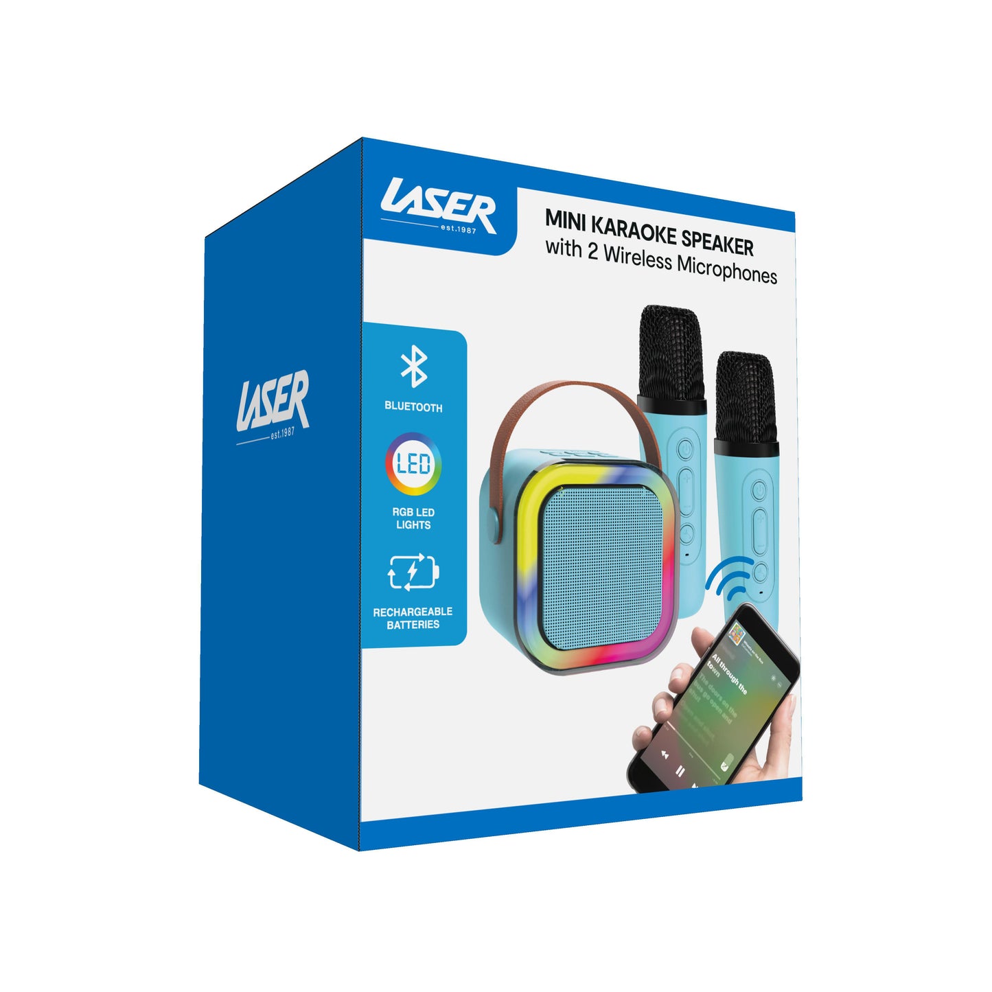 Laser Mini Bluetooth Karaoke Speaker with Dual Wireless Mics (Blue)
