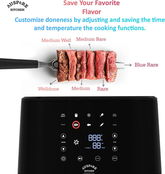 AUSPURE Air Fryer 3.5L Premium Digital, 100 Recipes, Nonstick Basket