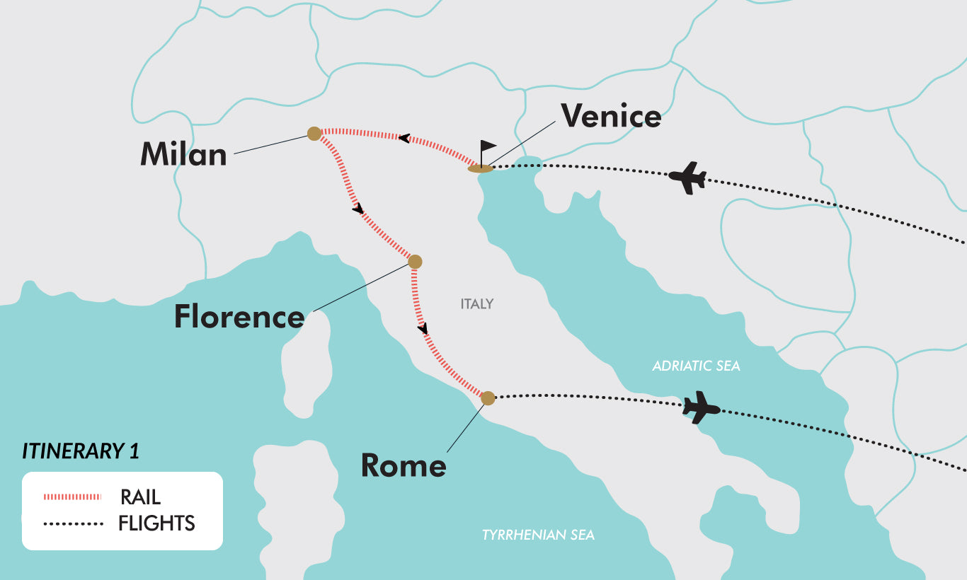 Trains of Italy itinerary map
