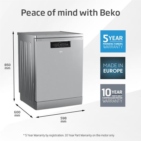 Beko BDFB1630X 16 Place Setting Freestanding Dishwasher (Platinum Steel)