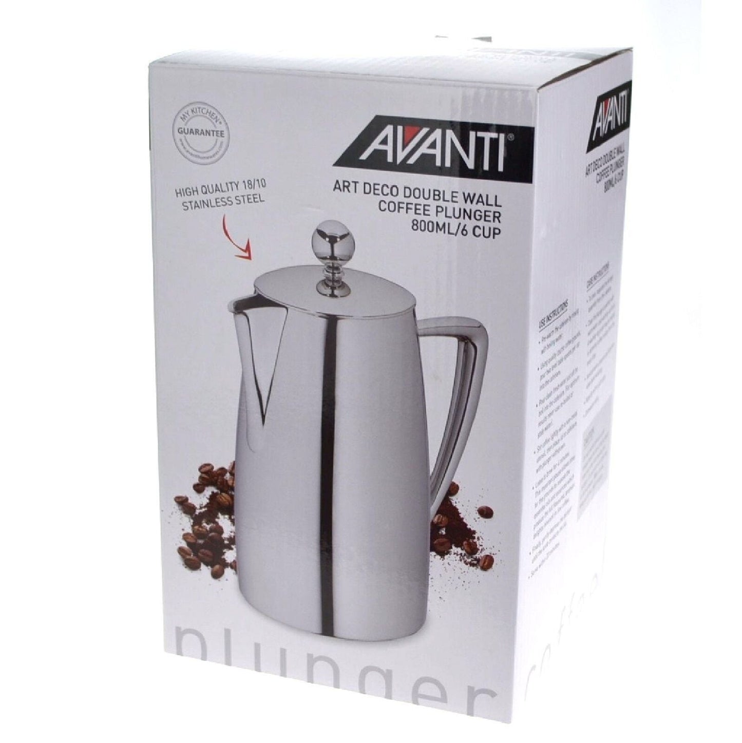 Avanti 6 Cup Art Deco Double Wall Coffee Plunger - Silver | Coffee Press | Easy pour, Insulated, Dishwasher Safe