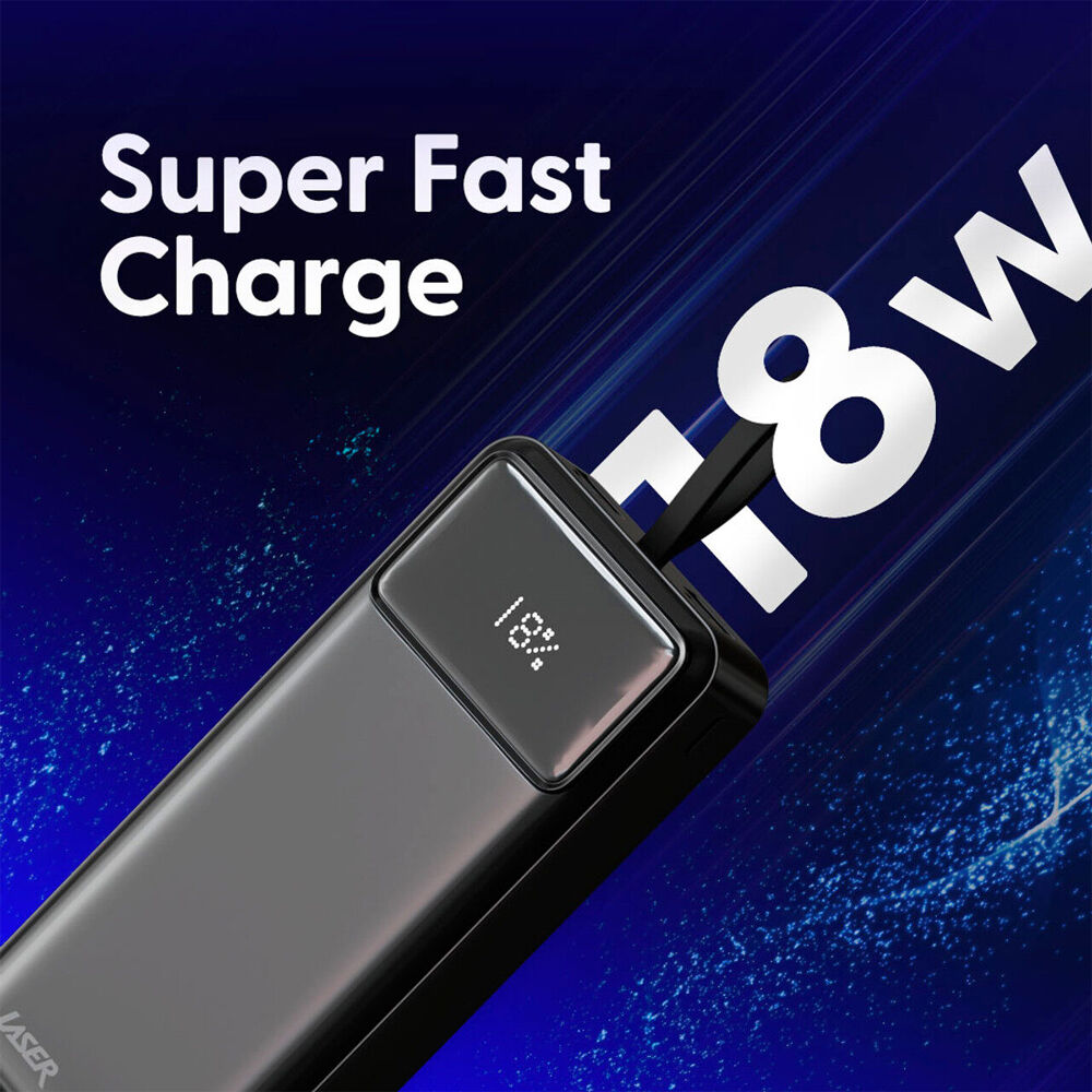 Laser 27000mAh Powerbank 18W PD LED Indicator Fast Charge (Black)