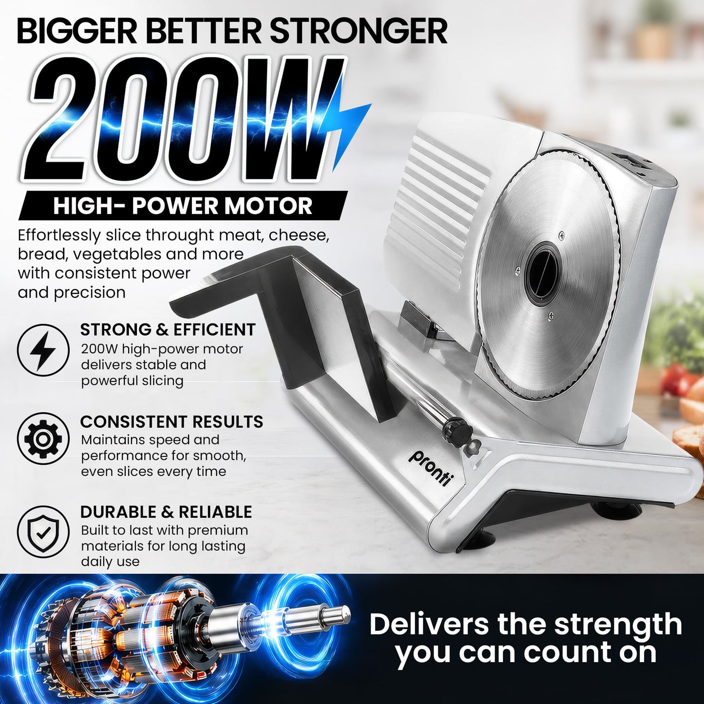 Pronti Electric Deli and Food Slicer 200W with 2 Blades - White