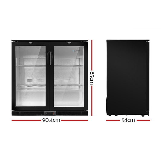 Devanti 198L Bar Fridge Dual Glass Door with Light Black