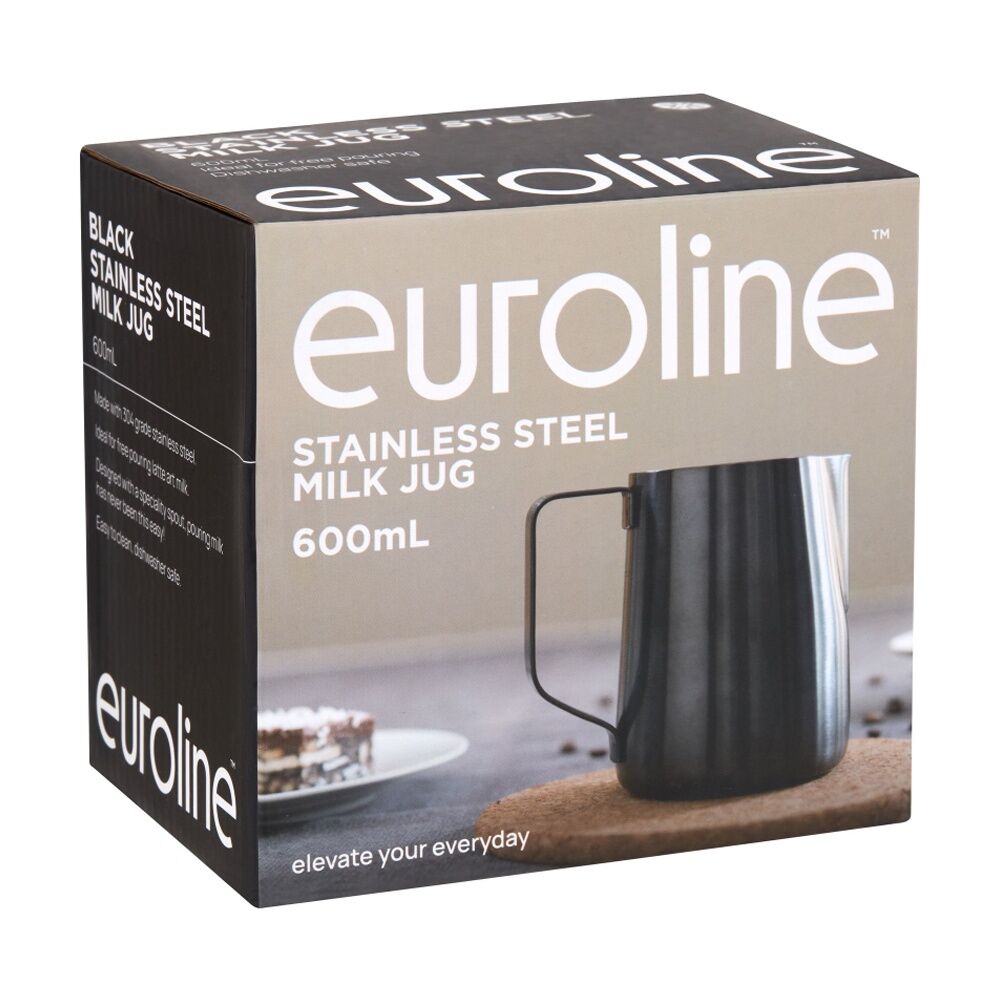 Euroline Stainless Steel PVD Milk Jug for Frothing Coffee Making 600ml (Black)
