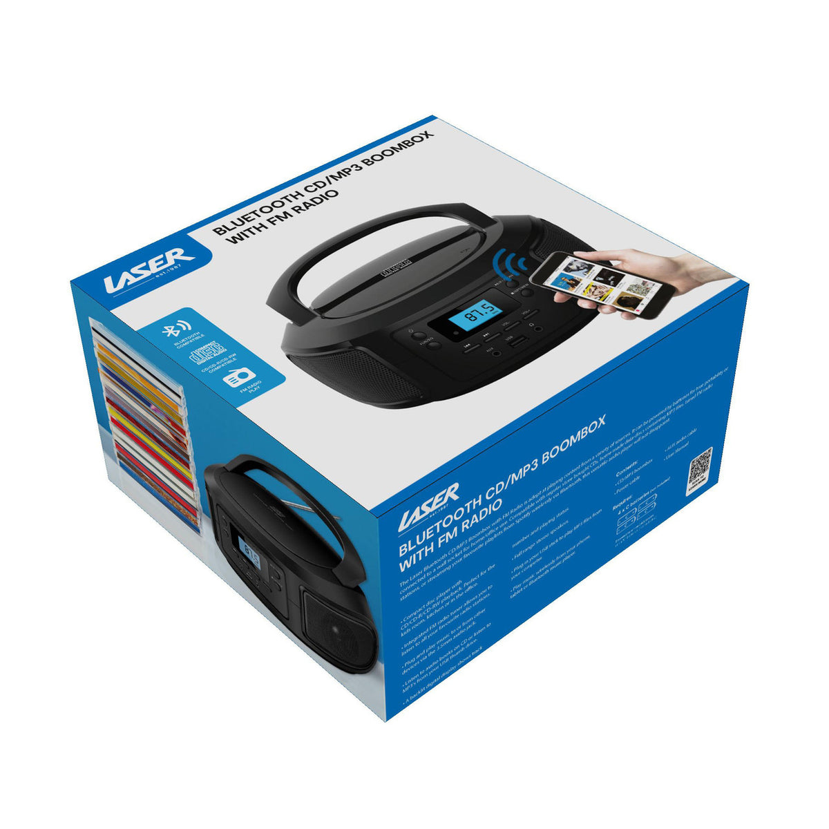 Laser Bluetooth Portable CD/MP3 Boombox with FM Radio Player