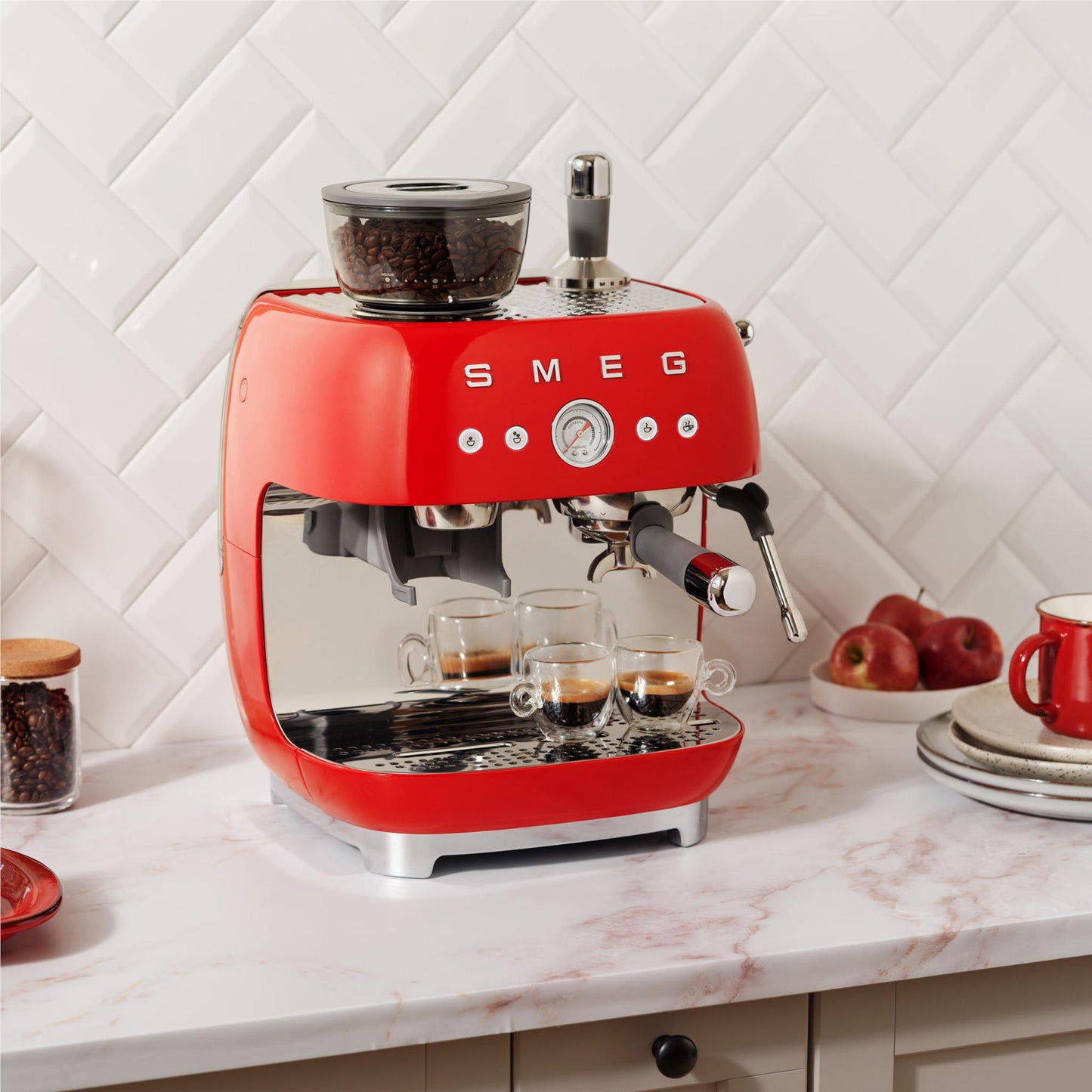 Smeg 50's Style Espresso Manual Coffee Machine with Grinder (Red)