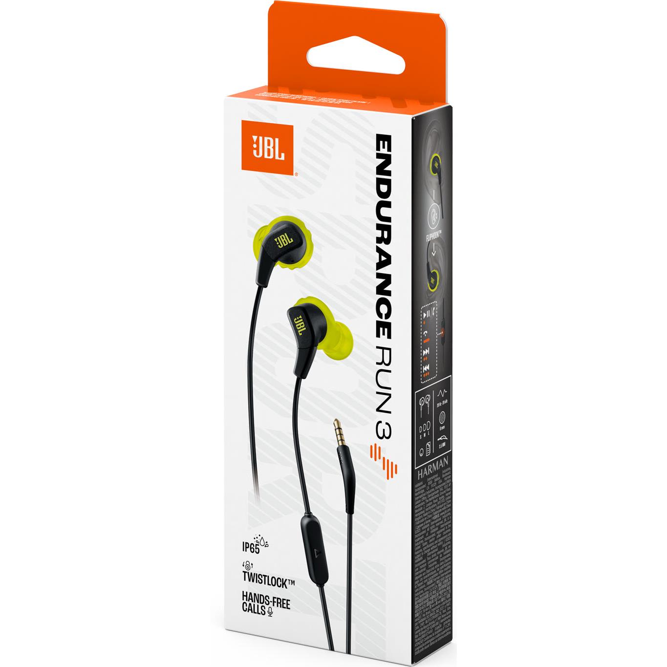 JBL Endurance Run 3 Waterproof Wired In-Ear Headphones (Black/Lime)