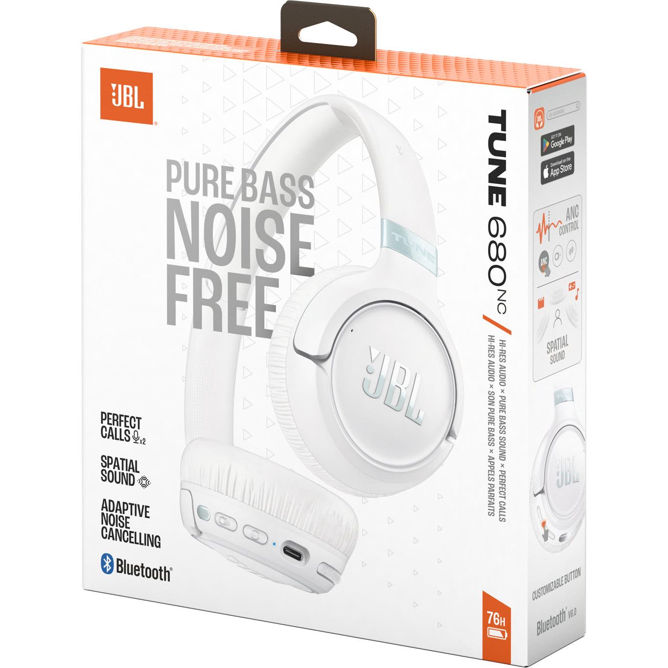 JBL Tune 680NC Wireless On-Ear Noise Cancelling Headphones (White)
