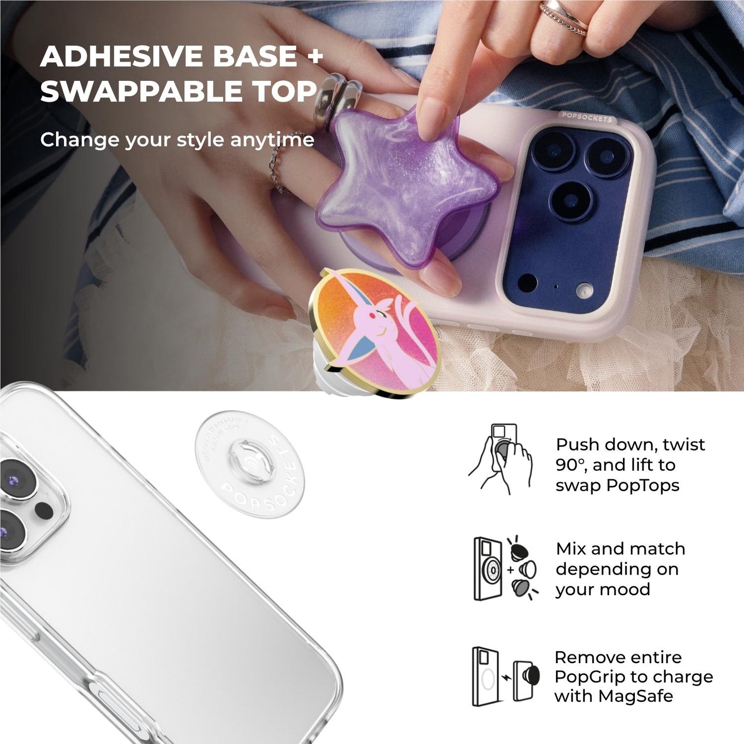 Pokemon X Popsockets PopTop Phone Grip/Holder (Espeon Morning Sun)
