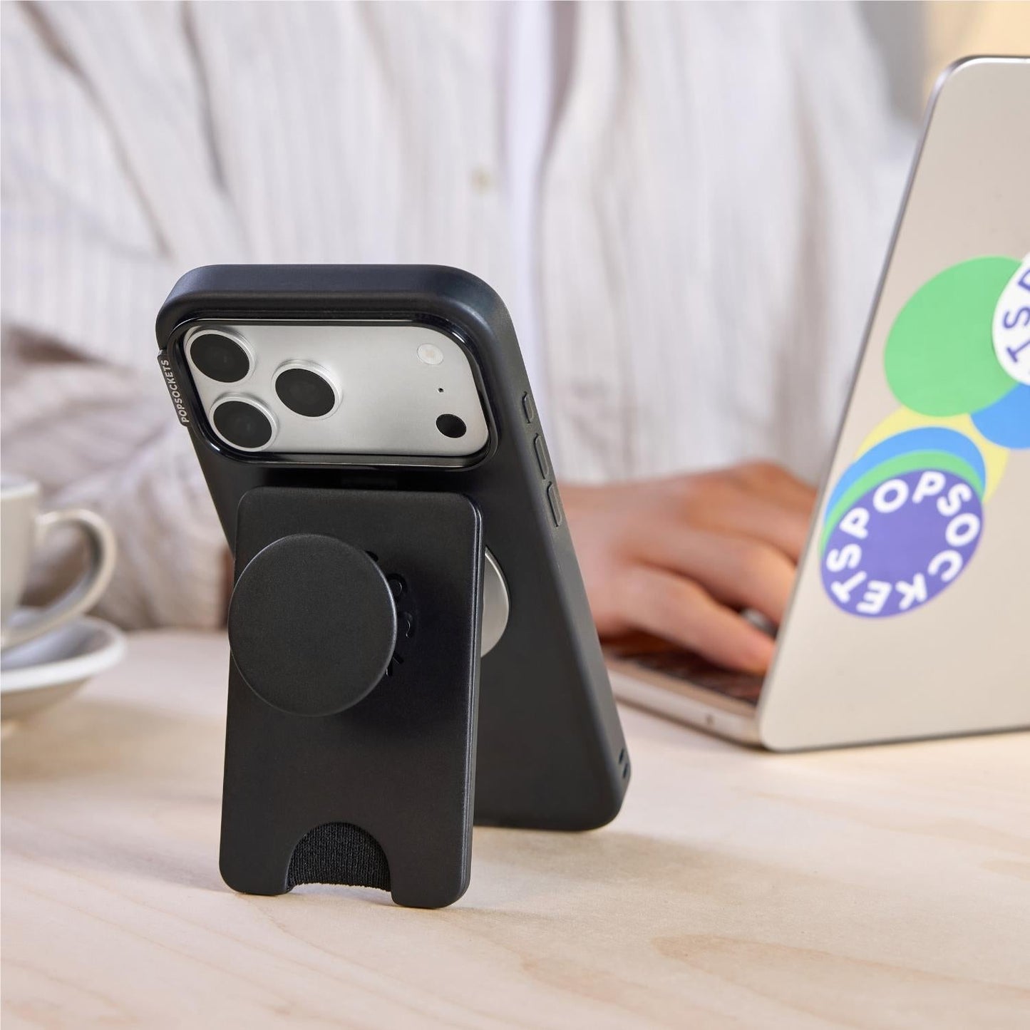 PopSockets PopWallet+ MagSafe Kick-Out Phone Wallet and Stand (Black)