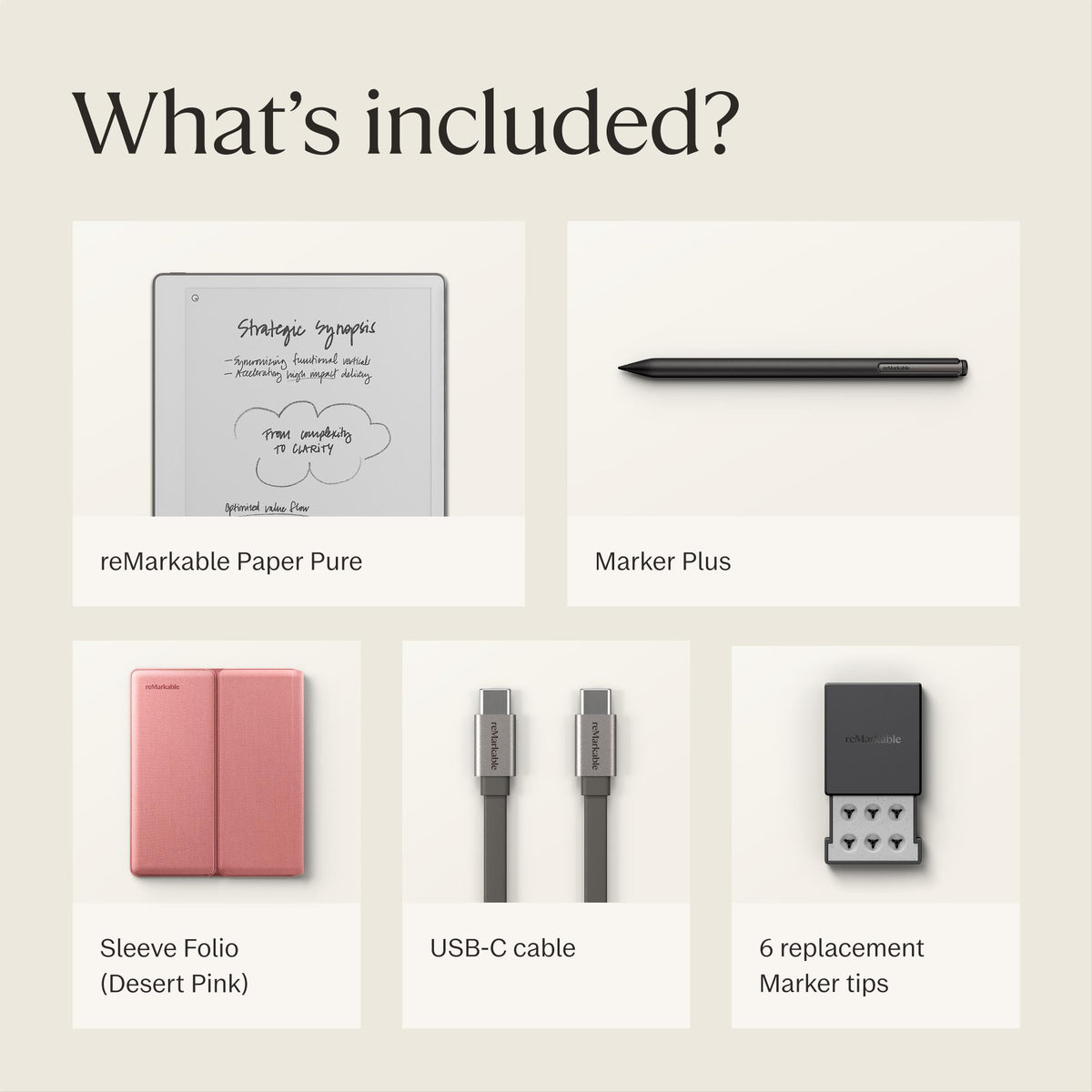 reMarkable Paper Pure with Marker Plus and Sleeve Folio Polymerweave (Desert Pink)