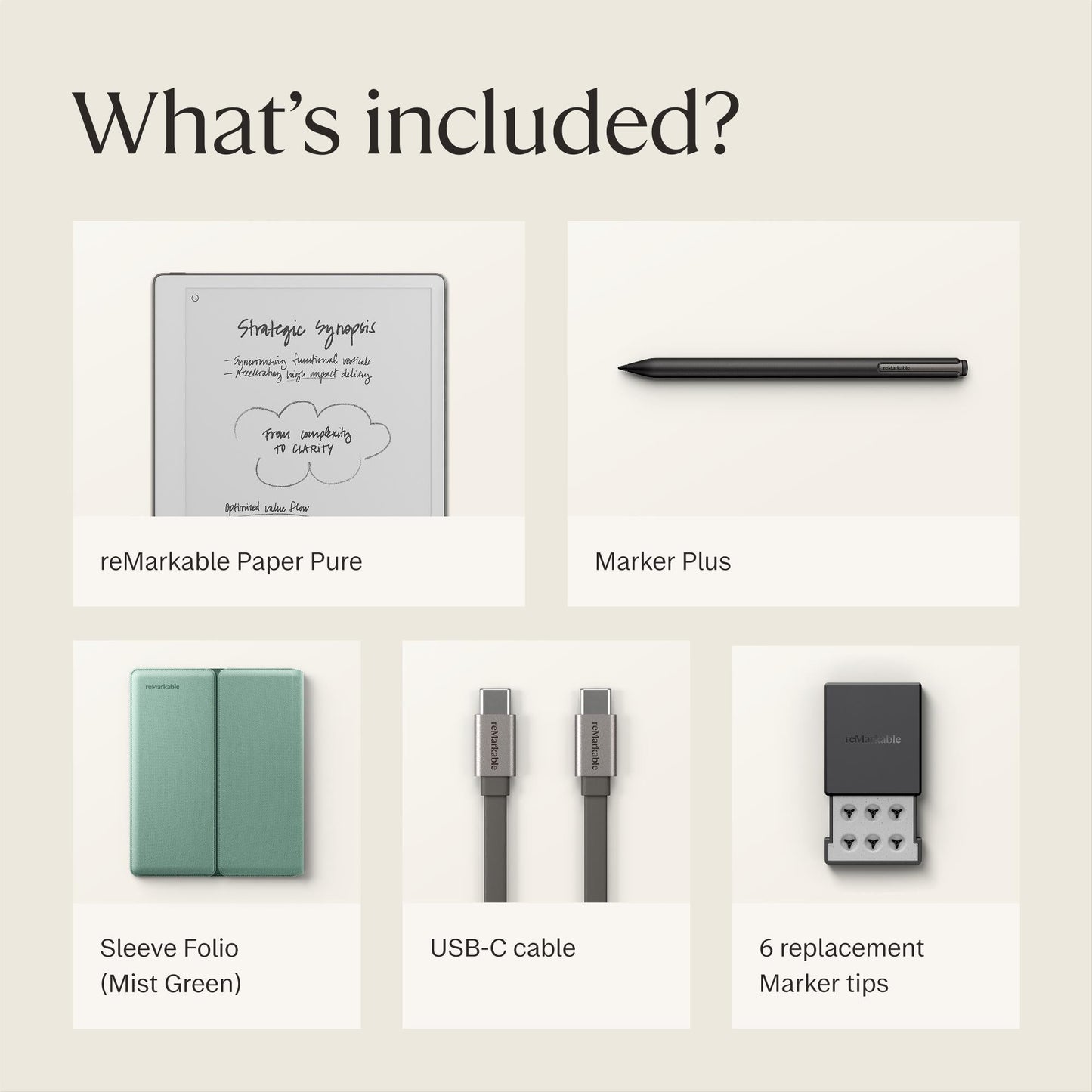 reMarkable Paper Pure with Marker Plus and Sleeve Folio Polymerweave (Mist Green)