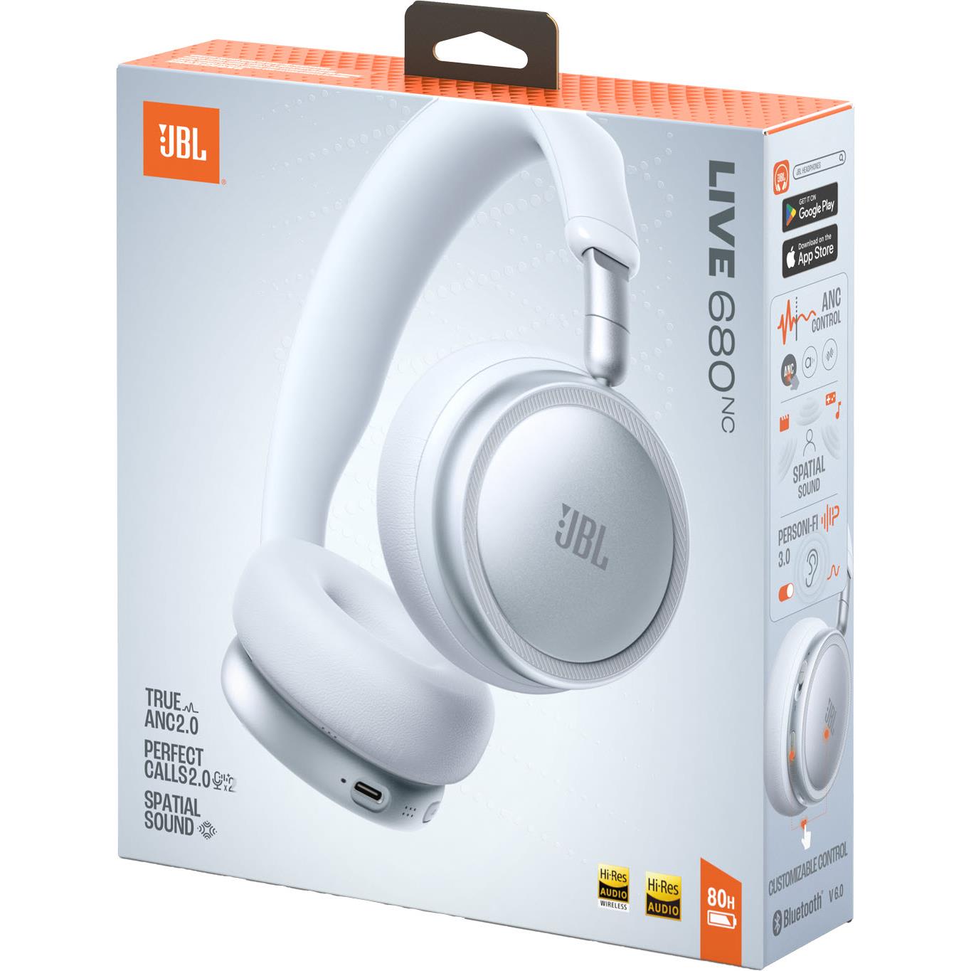 JBL Live 680NC Wireless Noise Cancelling On-ear Headphones (White)