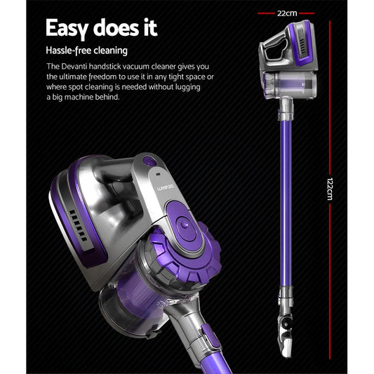 Devanti Stick Vacuum Cleaner Bagless Cordless 150W (Purple)