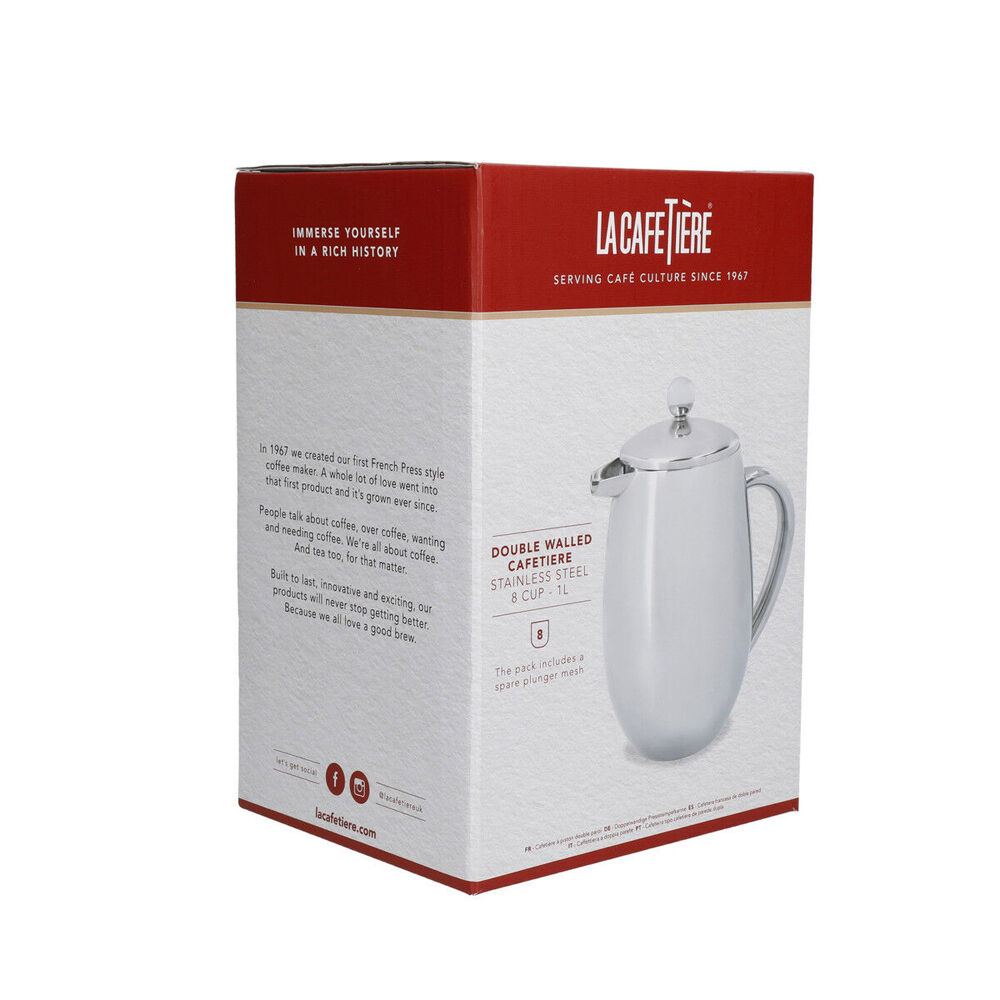La Cafetiere Stainless Steel Double Walled Cafetiere French Press (8 Cup/1.0L)