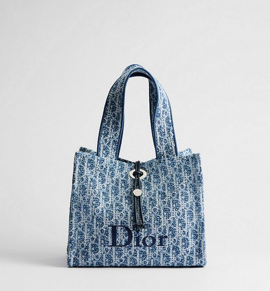 Dioriviera Small Spongy Book Tote Blue Spongy Dior Oblique Fabric